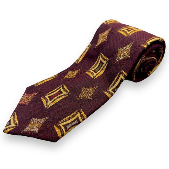 Laura Pearson Mens Silk Dress Tie Made‎ in Italy Geometric Gold Design 58" 4" - Picture 1 of 10